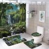 SOPIYRIO 4 Pieces Rustic Waterfalls Shower Curtain Set Mysterious Mountain Forests Natural Rivers Picture on Non-Slip Rugs Toilet Lid Cover Bath Mat and Bathroom Curtain with 12 Hooks,72x72 Inch view 1