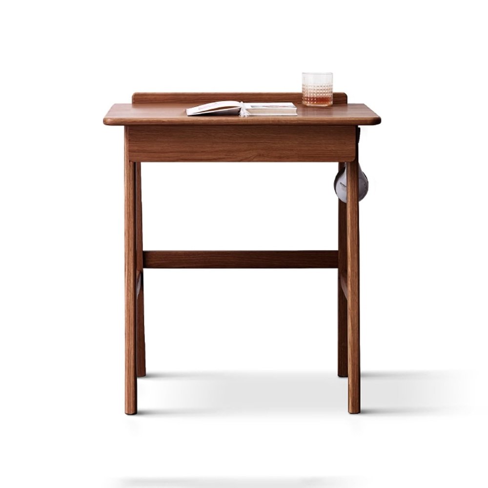 NEKCOCO Modern Gaming Desk Modern Simple Desk Multi-Functional Desk Learning Writing Desk with Cable Hole Drawer Hanging Rod Home Office Desk Study Writing Table (Color : Walnut, Size : 0.7 Meters)