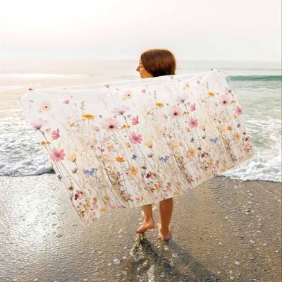 Wildflower Beach Towels Oversized Super Absorbent,Lightweight Bath Towel Quick Dry Sets For Bathroom/Pool/Rv Camping/Beach Play/Gym Room/Picnic Romantic Vintage Botanical Plant Herb 31"x62"