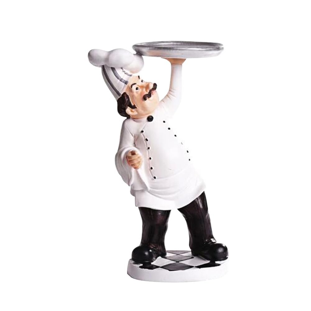 Cabilock Cooks Character Figurine Holding Tray Resin Chef Statue for Kitchen Decor Bakery Ornaments Home and Restaurant Decoration White