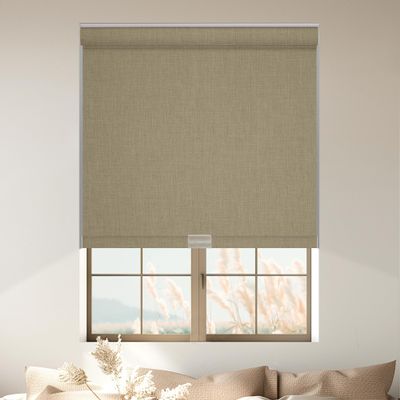 HOTSOON Blackout Roller Shades for Windows, Cordless Window Shades with Cassette Valance Cross Fabric, Roller Blinds with UV Protection Free Stop for Home Office, Brown, 62" W x 56" H