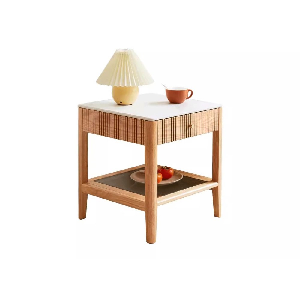 RENEESME Sofa Solid Wood Side Table Oak Slate Sofa Side Cabinet Living Room Small Coffee Table Nordic Modern Simple Corner Table Sofas for Living Room