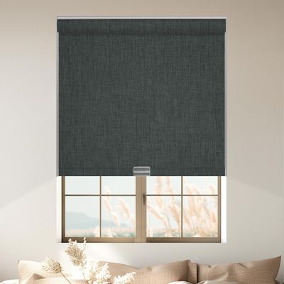 HOTSOON Blackout Roller Shades for Windows, Cordless Window Shades with Cassette Valance Cross Fabric, Roller Blinds with UV Protection Free Stop for Home Office, Black Gray, 60" W x 76" H