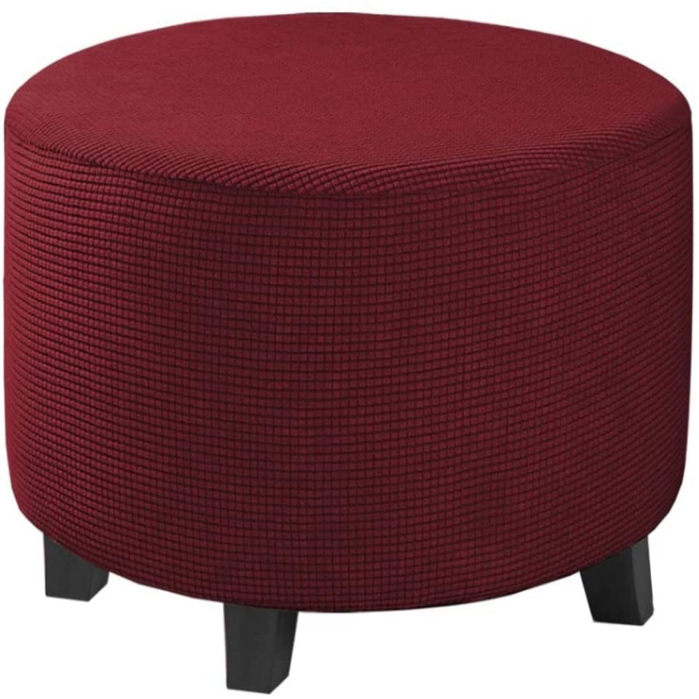 RYBDIZQ Round Ottoman Cover Slipcover, Footstool Protector Covers, Stool Ottoman Covers Stretch with Stretch Bottom, Round Non Slip Pouffe Cover, Easy to Clean,Red,M, Medium
