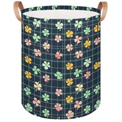 Tablerazzi Laundry Hamper Happy St Patrick's Day Large Collapsible Laundry Baskets Buffalo Check Plaid Clover Waterproof Clothes Hamper with Leather Handles for Bedroom, Bathroom, Dorm, Toys