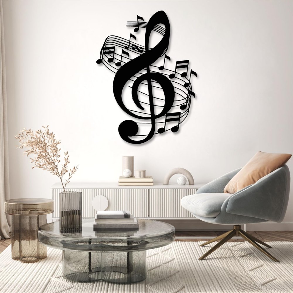 Metal Wall Art-Musical Metal Wall Art, Music Notes Wall Art, Music Wall Decor, Music Art Wall Decor, Sheet Music Art, Music Time, Living Room Decoration, Wall Hangings, Music Lover Gift (18"x 24"| 48x63cm, Black)