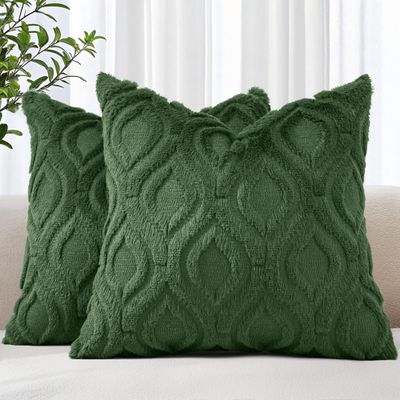 decorUhome Cozy Textured Throw Pillow Covers 20x20 Inch Set of 2, Soft Plush Faux Wool Forest Elf Accent Couch Pillow Covers for Modern Farmhouse Sofa Bed Living Room