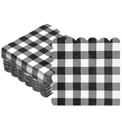 Seajan 100 Pcs Black Gingham Cocktail Napkins Disposable 5x5 Inch Scalloped Edge Plaid Paper Napkins Checkered for Wedding Birthday Party Dinner Holiday Decorations