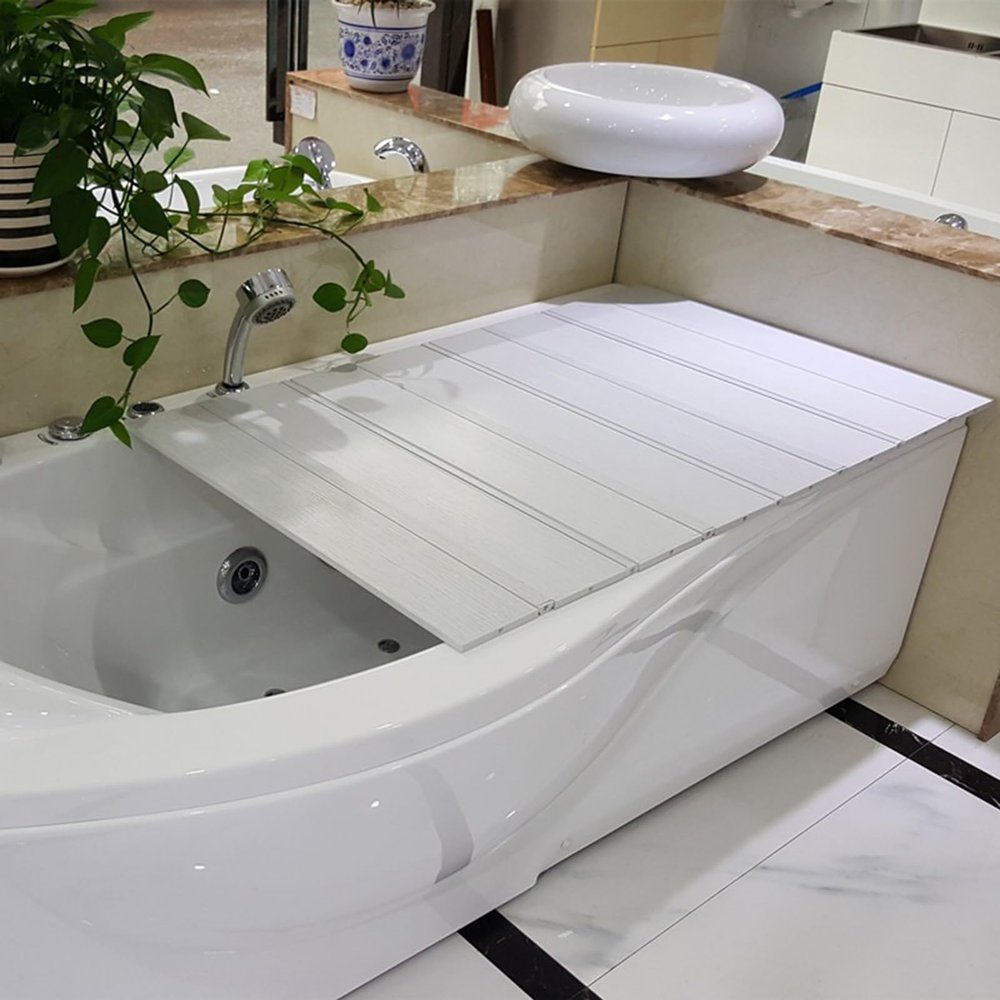AISHULEI Foldable Bath Cover, Bathtub Tray, Anti-dust Durable Bathtub Cover Bath Insulation Cover, PVC Shutter Bath Lid Fit Most Tubs, Can Store Wine Glass, Tablets (Size : 85x70x0.65cm)