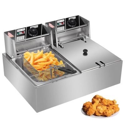 forplubossmmp Commercial Fryer - 5000w Electric Fryers with Baskets - 0.6mm Thickened Stainless Steel Countertop Oil Fryer 12.7qt/12l Large Capacity With Temperature Limiter