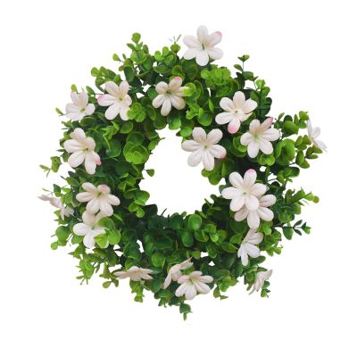 belupai 12in Artificial Daisy Flower Wreath with Eucalyptus Leave, Plastic Spring Summer Wild Flower Wreath Farmhouse Front Door Floral Wreath for Wall Home Wedding Party Decoration (Pink)