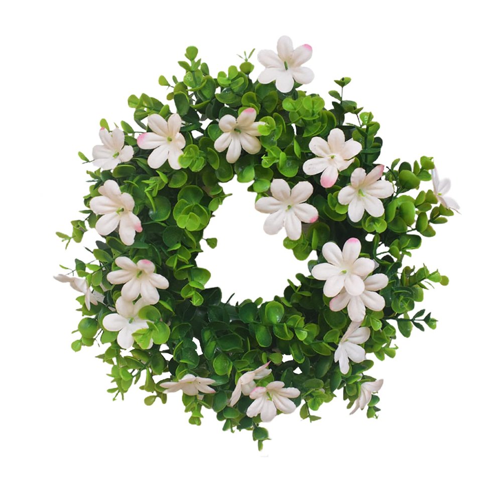 belupai 12in Artificial Daisy Flower Wreath with Eucalyptus Leave, Plastic Spring Summer Wild Flower Wreath Farmhouse Front Door Floral Wreath for Wall Home Wedding Party Decoration (Pink)