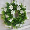 belupai 12in Artificial Daisy Flower Wreath with Eucalyptus Leave, Plastic Spring Summer Wild Flower Wreath Farmhouse Front Door Floral Wreath for Wall Home Wedding Party Decoration (Pink) view 3