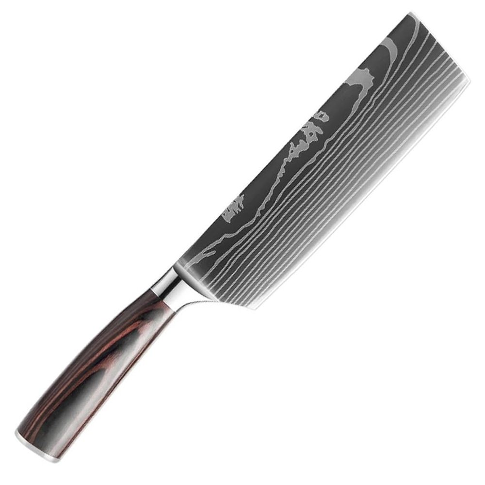 Meat Cleaver,Cleaver Knife, 7 Inch Japan Santoku Chef Knife Stainless Steel Imitate Damascus Pattern Kitchen Knife Utility Knife Vegetable Knife