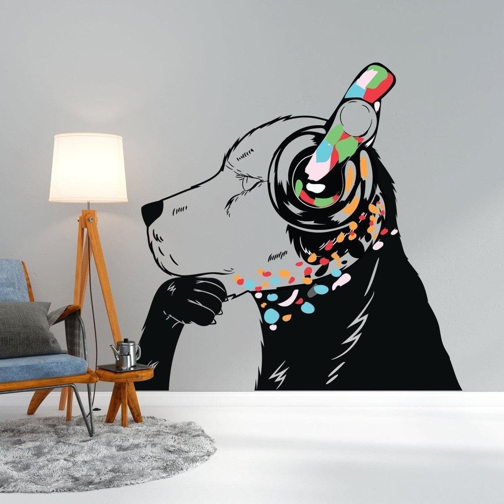 Banksy-Inspired Wall Decals, Canine Melody Wall Art Stickers, Modern Street Art Decor 39 x 27 / Right side