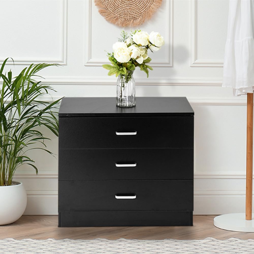 Black Nightstand Side Table with 3 Drawers, 3-Drawer Bedside Table, End Table Bedside Tables with Drawers, Black Night Stands for Bedrooms 25.98" L x 13" W x 22" H