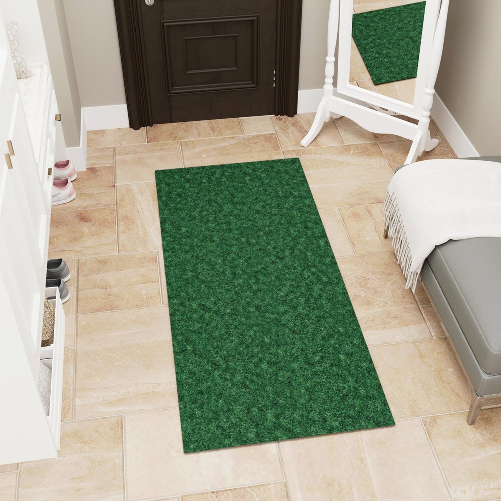 Ottomanson Mud Mat 2'7" x 4' Entryway Rug - Non-Slip Doormat for Muddy Paws, Dirt Trapping Indoor/Outdoor Mat for High-Traffic Areas, Kitchen, Garage, Patio, Green