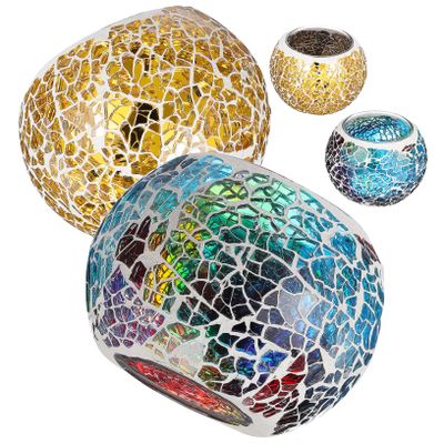 Cabilock 4pcs Glass Tealight Holders Unique Crackled Design Candle Holders for Home Decoration for Dinner Tables Parties and Various Occasions