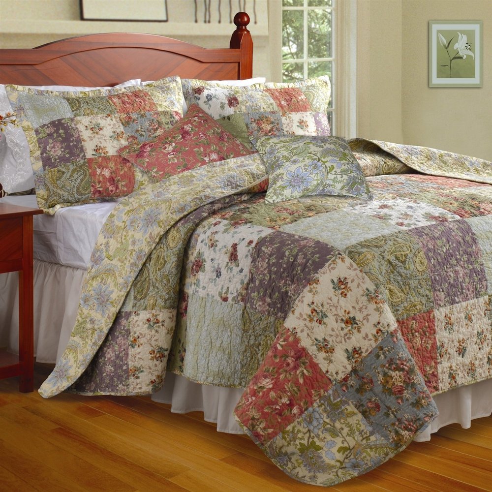 HomeLoft Basics Full/Queen Size 100% Cotton Floral Paisley Reversible Quilt Set