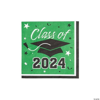 Fun Express Bulk 50 Piece Class of 2024 Green Graduation Party Paper Luncheon Napkins