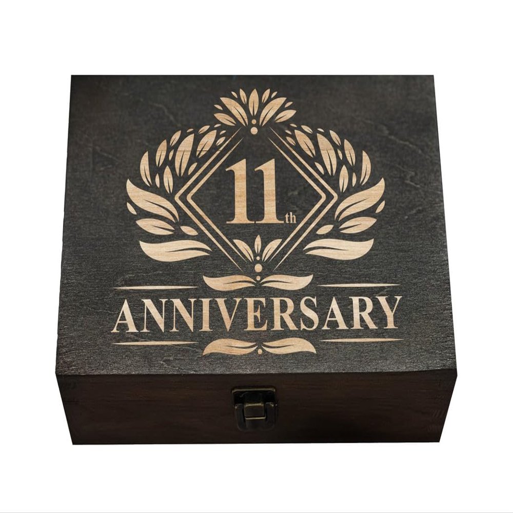 11th Anniversary Engraved Wooden Box - A Unique Gift to Honor Eleven Years Together