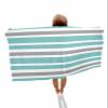 ALAGEO Beach Towels Teal Green, White and Grey Stripes Bath Pool Towel Striped Pattern Bath Towels Sand Free Beach Blanket Quick Dry Lightweight Travel Towel for Adults Beach Gifts 23x47 inch view 2