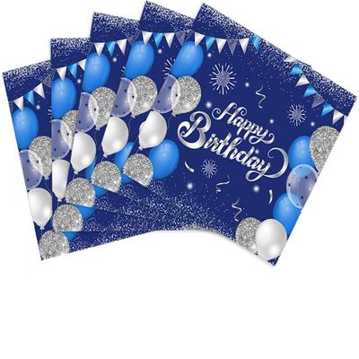 Xiliconie 40PCS Happy Birthday Napkins Blue and Silver Theme Disposable Paper Napkins for Dinner Picnic Cocktail Birthday Party Supplies Decorations for Man Woman
