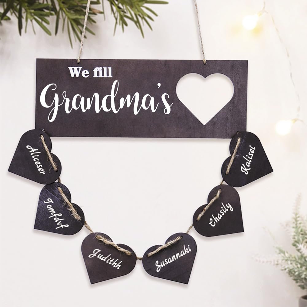 Personalized We Fill Heart Sign Gifts for Grandma mom, Custom We Fill Grandmas Heart Wood Sign with Family Name Wall Decor, wooden Plaque for Home Decor Mother's Day Grandma Nana Mom Gift Idea (Style 01)