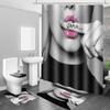 PAEOT 4PCS Beautiful Woman Shower Curtain Set Lips Kiss Fashion Bathroom Decor Set with Non-Slip Rugs,Bath Mat and Toilet Lid Cover Bathroom Shower Curtain Set with 12 Hooks SETDWPA0001 view 3