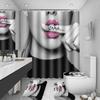 PAEOT 4PCS Beautiful Woman Shower Curtain Set Lips Kiss Fashion Bathroom Decor Set with Non-Slip Rugs,Bath Mat and Toilet Lid Cover Bathroom Shower Curtain Set with 12 Hooks SETDWPA0001 view 4