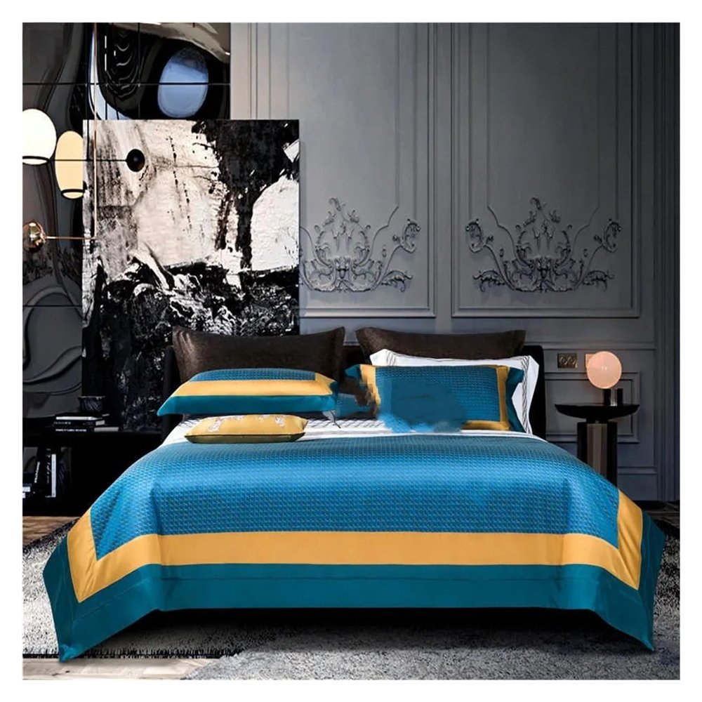 ADovz 1200TC Cotton bedlinen Blue Jacquard Bedding Set King Queen Size Bed Linen Duvet Cover Bed Sheet Set Pillowcases,Bed Sheets