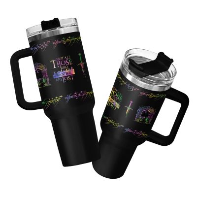 34HD Fantasy Wanderer Tumbler 40oz with Handle and Straw, Lord Rings Not All Those Who Wander Insulated Travel Mug Bookworm Gifts for Men & Women - Bookish Items