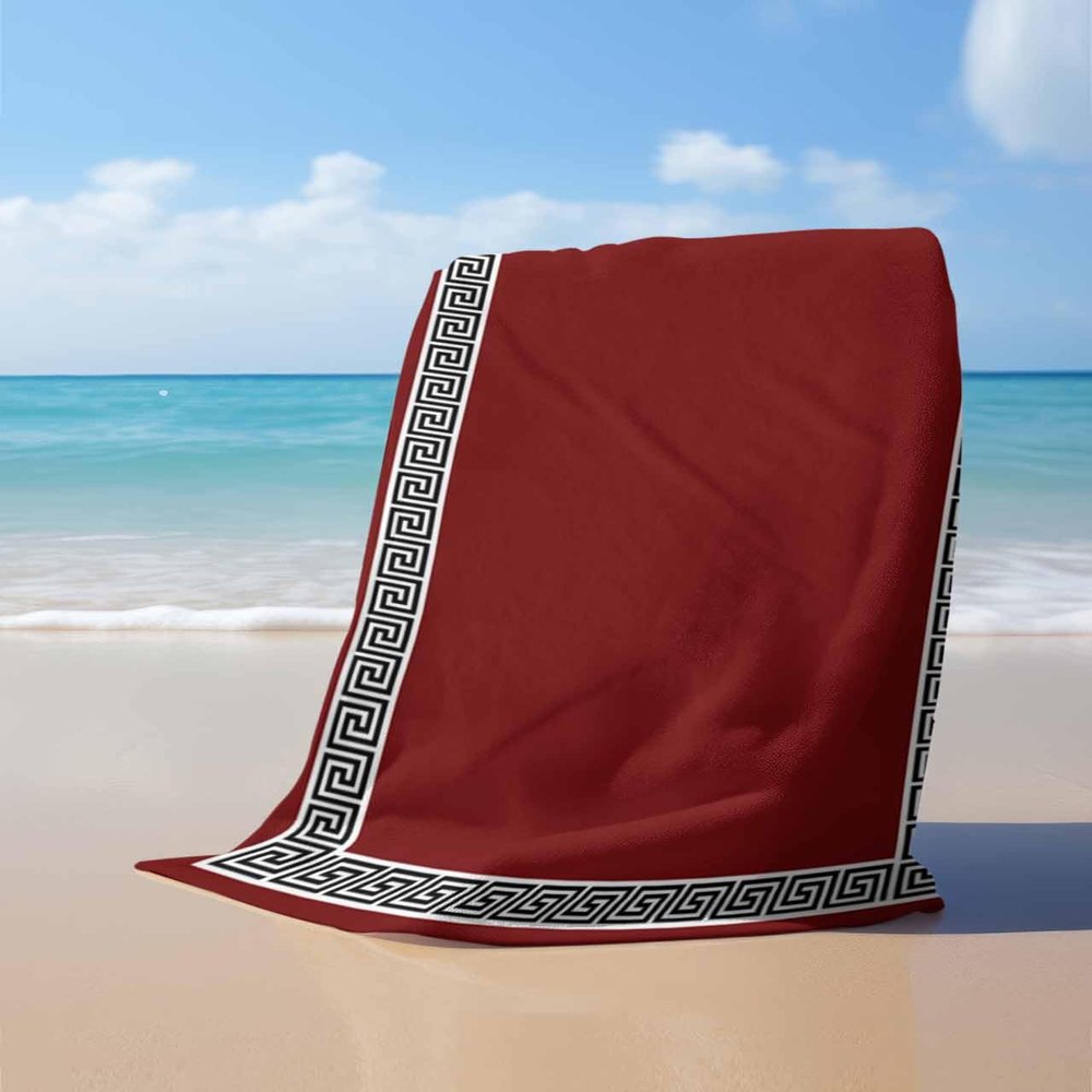Beach Towels Greek Key Design Bath Pool Towel Red Bath Towels Sand Free Beach Blanket Quick Dry Lightweight Travel Towel for Adults Beach Gifts 23x47 inch