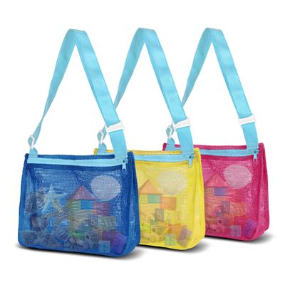VOROLO Mesh Beach Bag for Holding Toys,Sand Towels Tote for Kids Seashell Collecting,Swimming Accessories for Boys and Girls