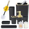Black Bathroom Accessories Set,9 Piece Black Bathroom Accessory Set with Toothbrush Holder, Trash Can, Lotion Soap Dispenser, Toothbrush Cup, Vanity Tray, Soap Dish, Toilet Brush, Qtip Holder view 1