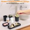 Black Bathroom Accessories Set,9 Piece Black Bathroom Accessory Set with Toothbrush Holder, Trash Can, Lotion Soap Dispenser, Toothbrush Cup, Vanity Tray, Soap Dish, Toilet Brush, Qtip Holder view 4