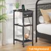 Asgolion Tall Nightstand with Charging Station, 3 Tier Narrow Tall End Table with Storage, Slim Side Table with USB Ports and Outlets for Bedroom, Living Room, Office, Black view 3