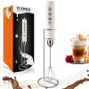 YUSWKO Beige Handheld Milk Frother Wand with Stand for Coffee, Rechargeable Electric Whisk with 3 Heads 3 Speeds Drink Mixer Coffee Frother For Latte, Cappuccino, Hot Chocolate, Egg view 1