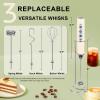 YUSWKO Beige Handheld Milk Frother Wand with Stand for Coffee, Rechargeable Electric Whisk with 3 Heads 3 Speeds Drink Mixer Coffee Frother For Latte, Cappuccino, Hot Chocolate, Egg view 4