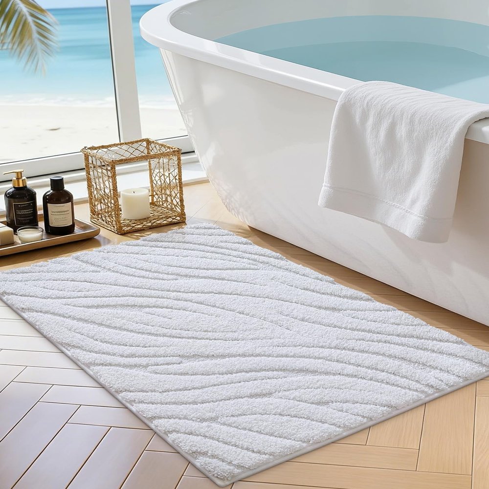DEXI Bathroom Rugs 24x43, Extra Soft Absorbent Bath Mat, Non Slip Bathmat for Bathroom Floor, Machine Washable Rugs for Shower Floor, White
