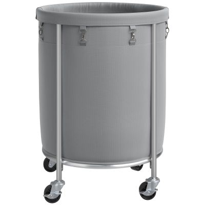 ELYKEN Laundry Basket with Wheels, 45 Gallons Rolling Laundry Hamper with Removable Bag and Steel Frame, Round Laundry Cart with 4 Casters, Ideal for Bedroom, Bathroom, Laundry Room, Gray