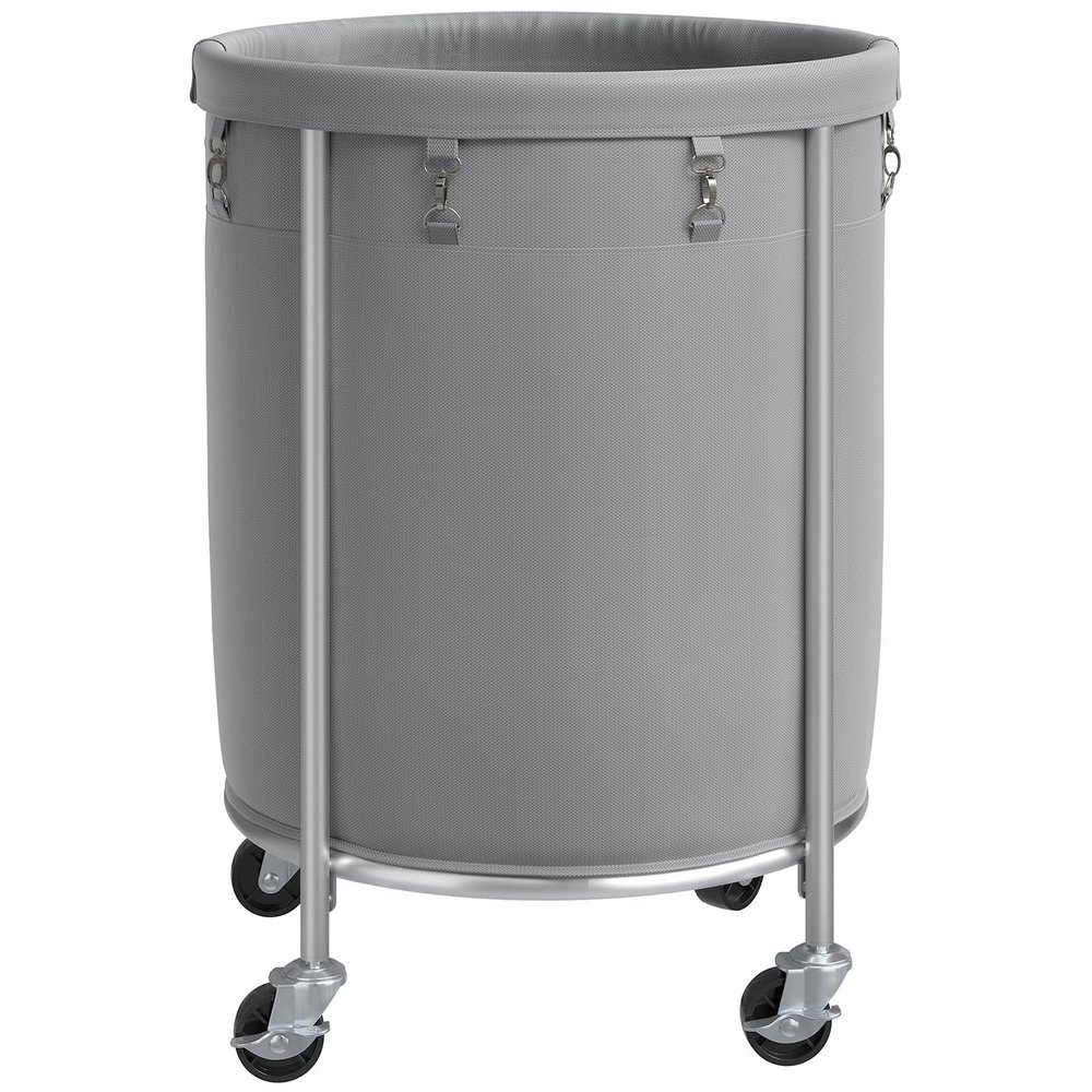 ELYKEN Laundry Basket with Wheels, 45 Gallons Rolling Laundry Hamper with Removable Bag and Steel Frame, Round Laundry Cart with 4 Casters, Ideal for Bedroom, Bathroom, Laundry Room, Gray