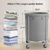ELYKEN Laundry Basket with Wheels, 45 Gallons Rolling Laundry Hamper with Removable Bag and Steel Frame, Round Laundry Cart with 4 Casters, Ideal for Bedroom, Bathroom, Laundry Room, Gray view 2