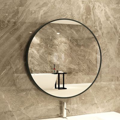 24 Inch Bathroom Vanity Mirror, Circle Metal-Frame Wall Mirror, Silver Bathroom Wall Mirror, Decorative Circle Vanity Mirror, Farmhouse Rustic V-intage Vanity Bedroom Home Industrial Mirror for Bathr