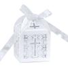Katutude 50 Pcs Baptism Favor Boxes Cross Hollow Wedding Favor Small Gift Box with Ribbons Empty Cookie Chocolate Candy Gift Box for Bridal Shower Anniverary Birthday Wedding Party view 1