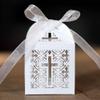 Katutude 50 Pcs Baptism Favor Boxes Cross Hollow Wedding Favor Small Gift Box with Ribbons Empty Cookie Chocolate Candy Gift Box for Bridal Shower Anniverary Birthday Wedding Party view 2