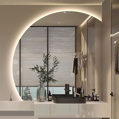 Smart Touch Bathroom Mirror 3 Colors Lighted Wall Mirror Half Moon Vanity Mirror with Anti-Fog Explosion Proof Compatible with Washing Room, Living Room, Home Decoration 36x36in (Color : Left Under Cu
