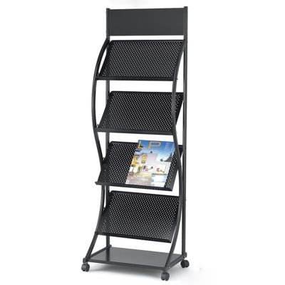 Magazine Rack Floor-Standing,4 Tier Newspaper Holder Brochure Display Stand,Magazine Holder with Wheels for Many Brochures and Booklets (Black)