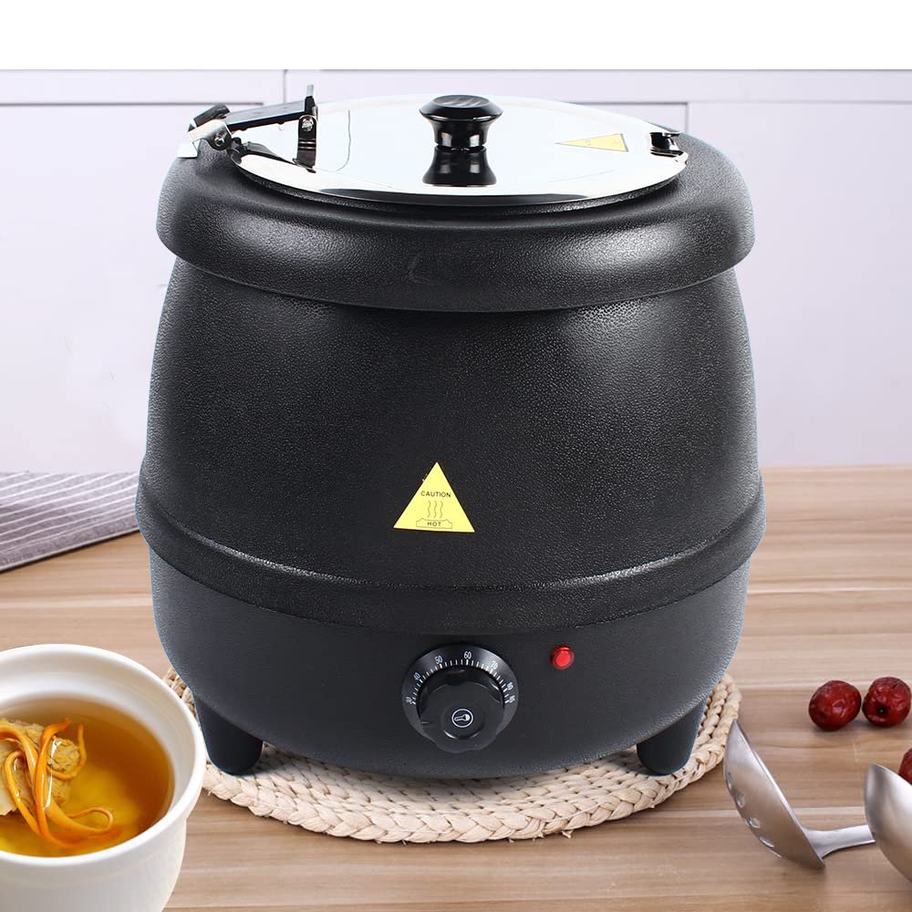 10L Commercial Soup Kettle Warmer with Lid Temperature Adjustment Large Electric Soup Pot for Buffet, Restaurant, Party, Event,Catering (Black)
