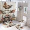 FOCCAFB 4Pcs Watercolor Pig Chicken Bathroom Sets with Shower Curtain Rugs Mats Rustic Farm Nature Animal Barn Bathroom Decorations Sets with Non Slip Rugs Toilet Lid Cover Bath Mat, Style-6 view 1